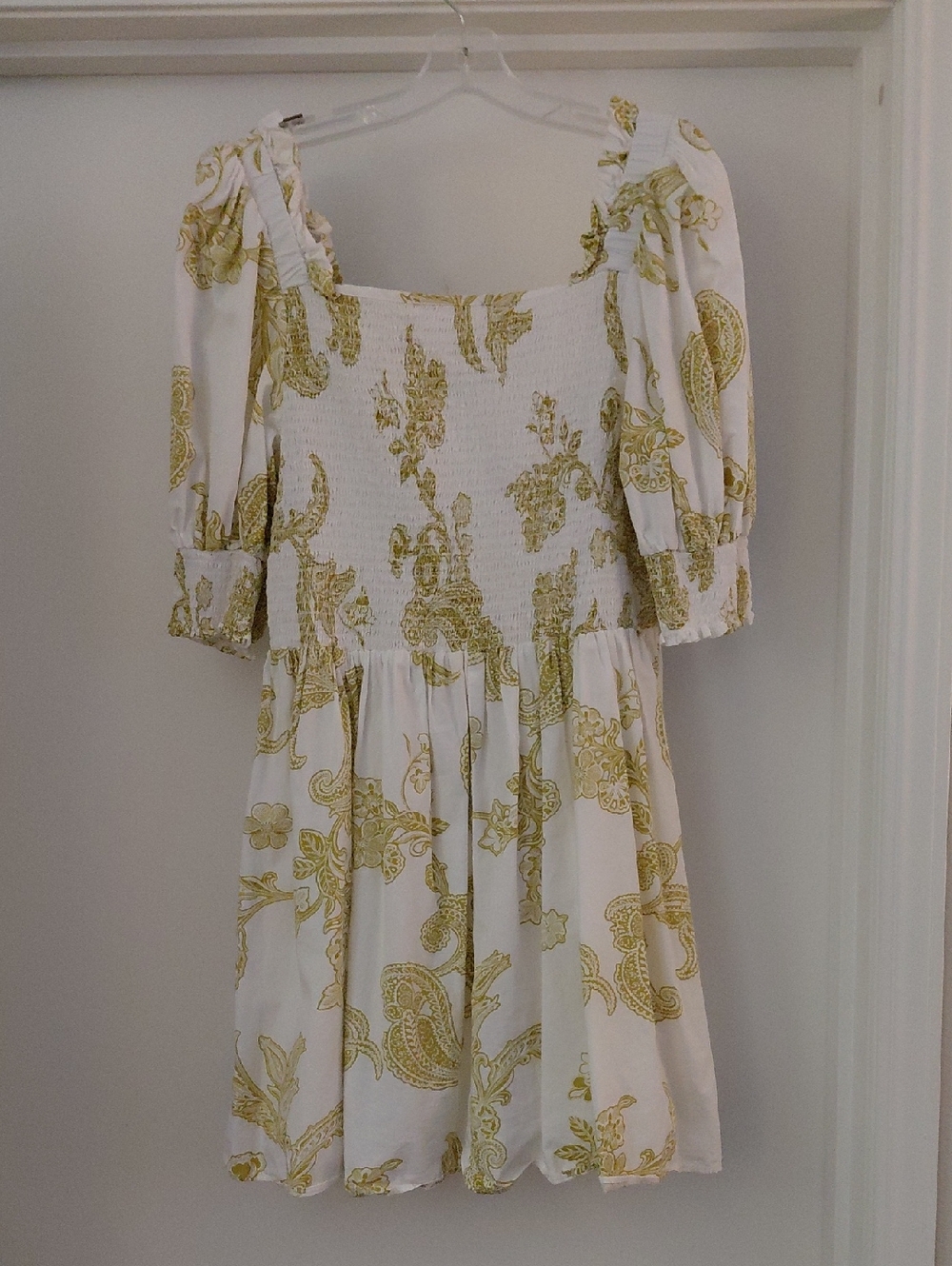 1 State White Mini Dress with Lime Green Paisley Print